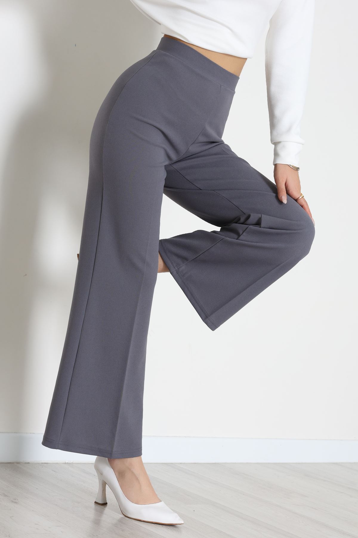 İthal Scuba Krep Likralı Yandan Fermuarlı Pantolon Antrasit - 51233.1397.