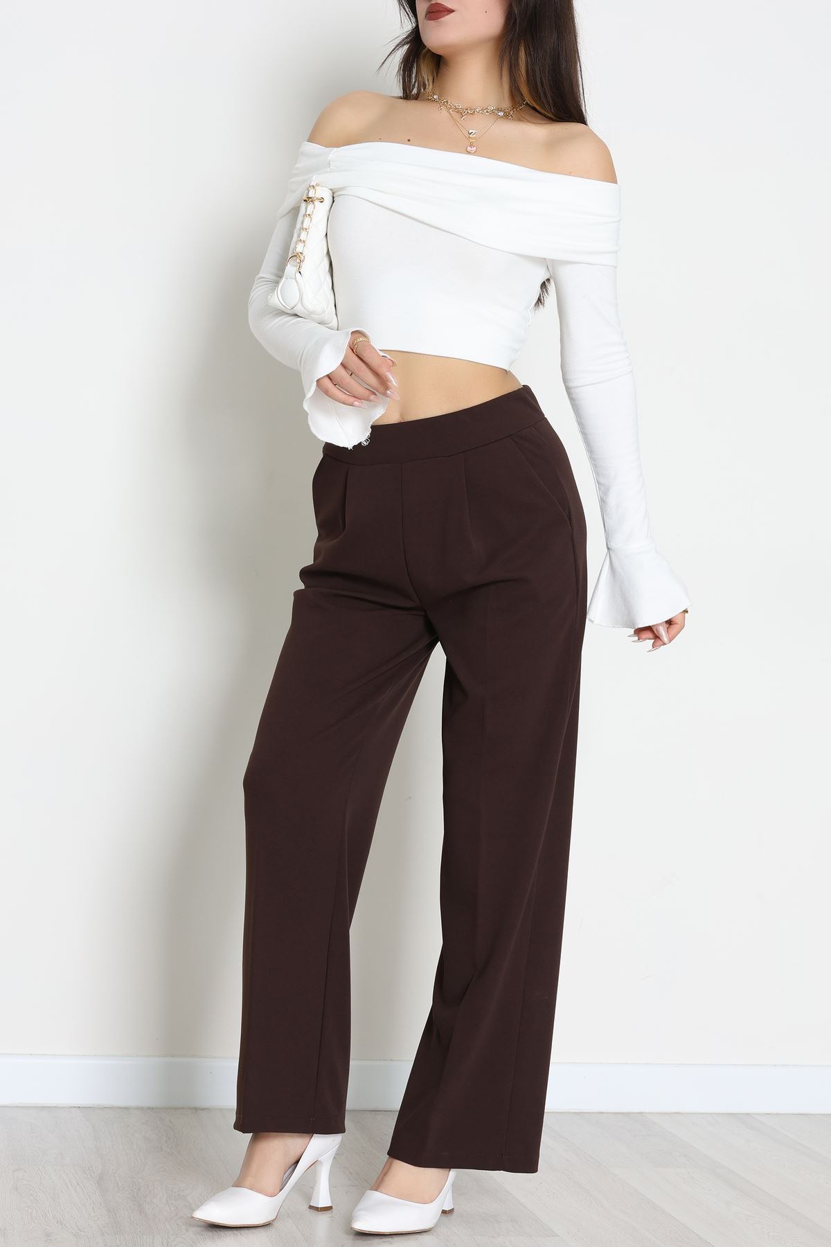 İthal Scuba Krep Lastikli Pantolon Kahve - 51234.1397.