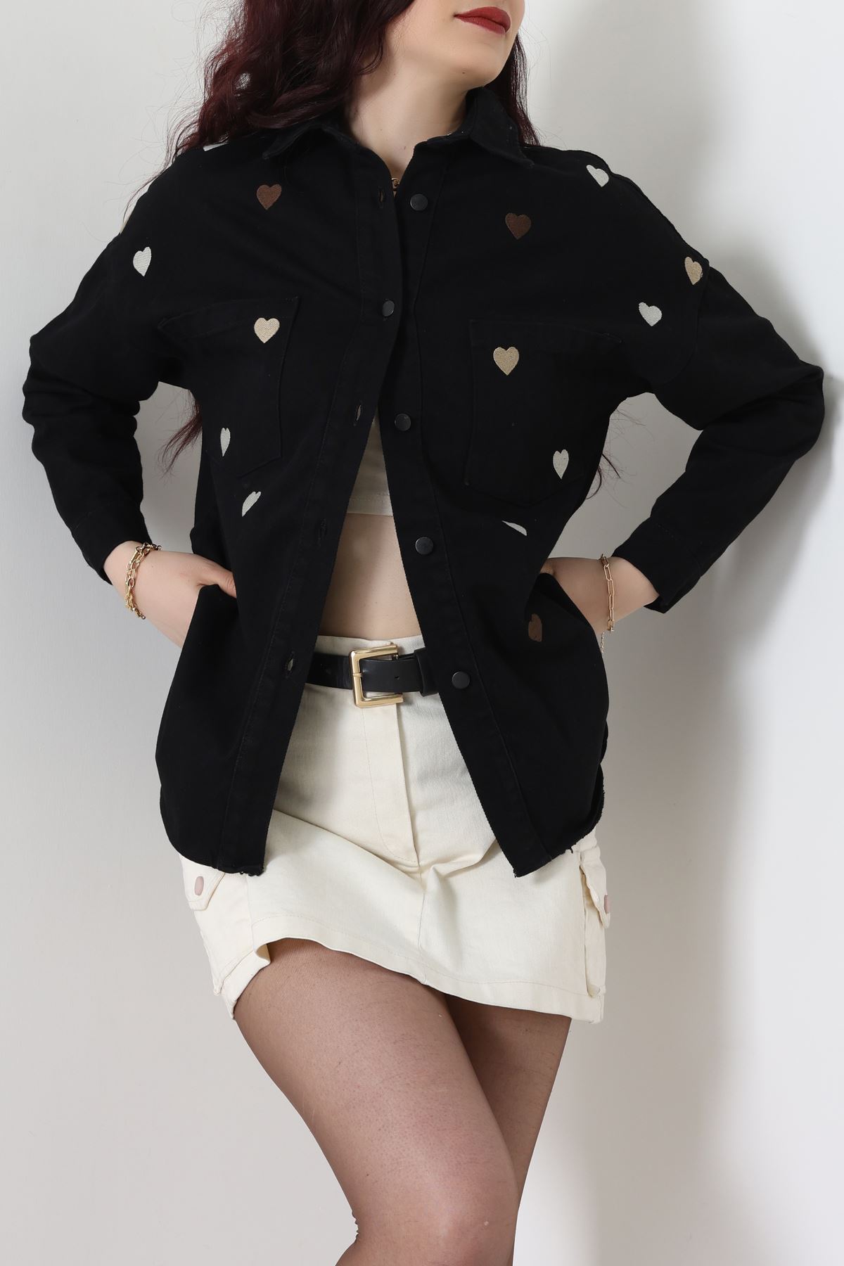 Kalp Nakışlı Kot Ceket Siyah - 31784.683.