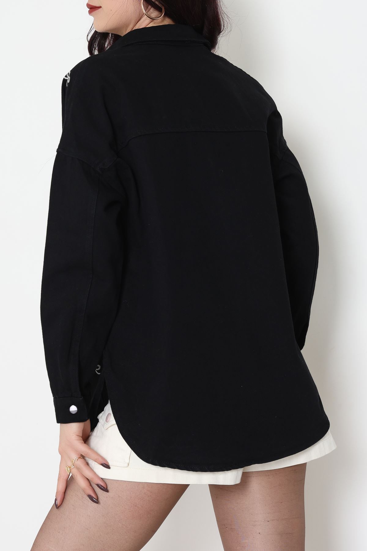 Kurdele Nakışlı Kot Ceket Siyah - 31785.683.