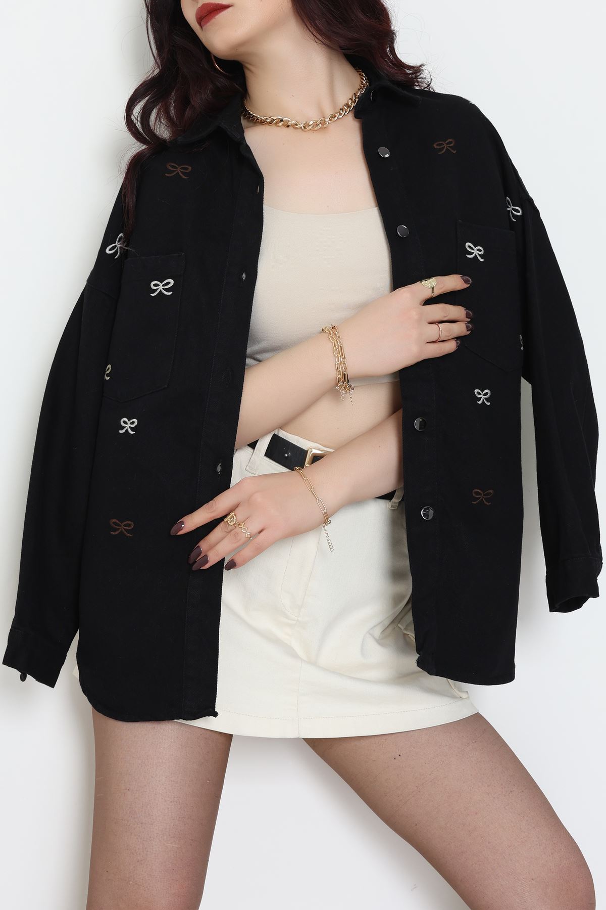 Kurdele Nakışlı Kot Ceket Siyah - 31785.683.