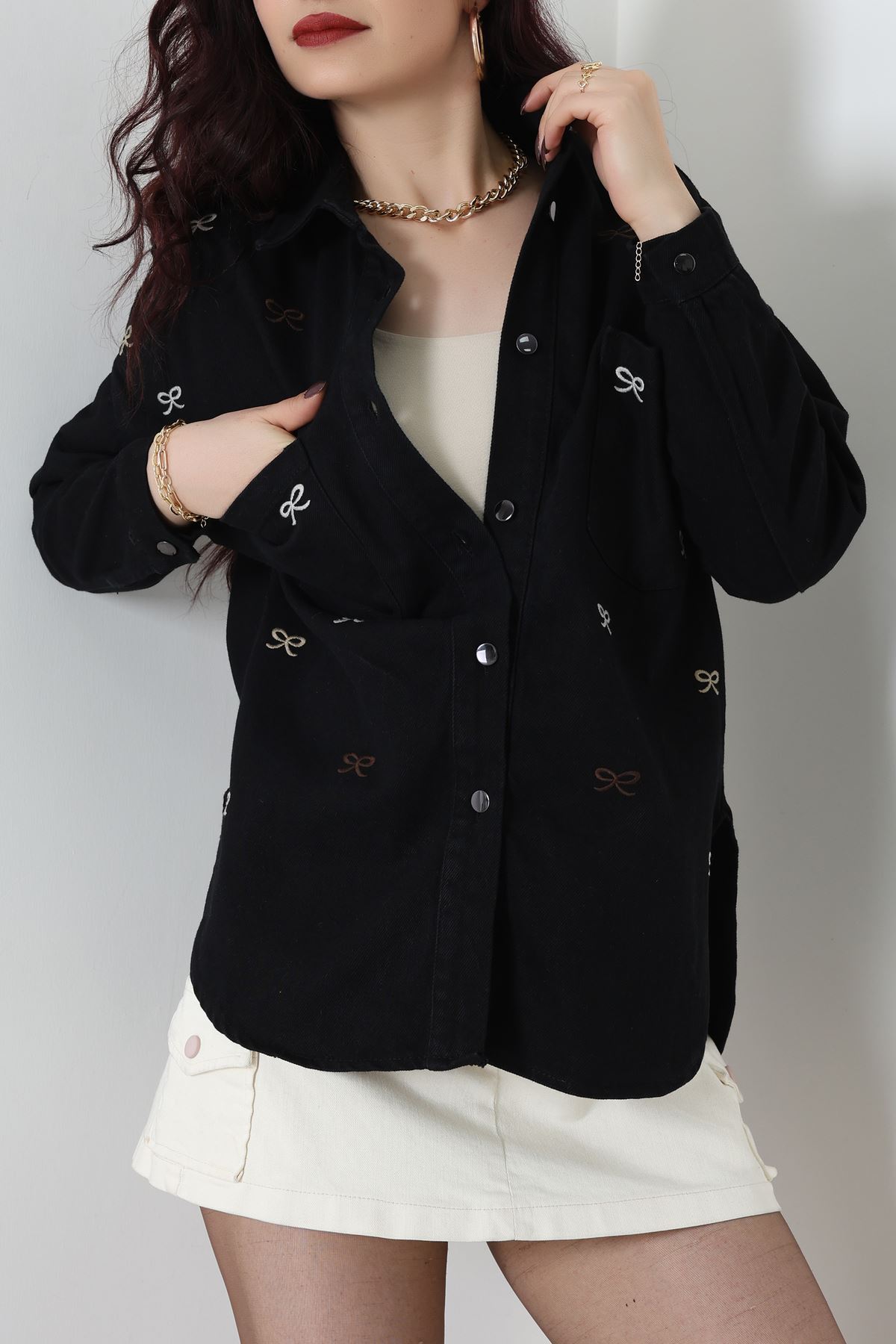 Kurdele Nakışlı Kot Ceket Siyah - 31785.683.