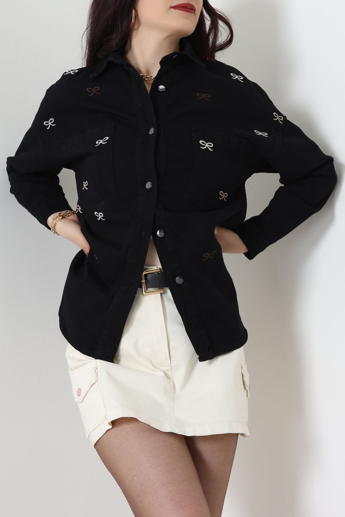 Kurdele Nakışlı Kot Ceket Siyah - 31785.683.