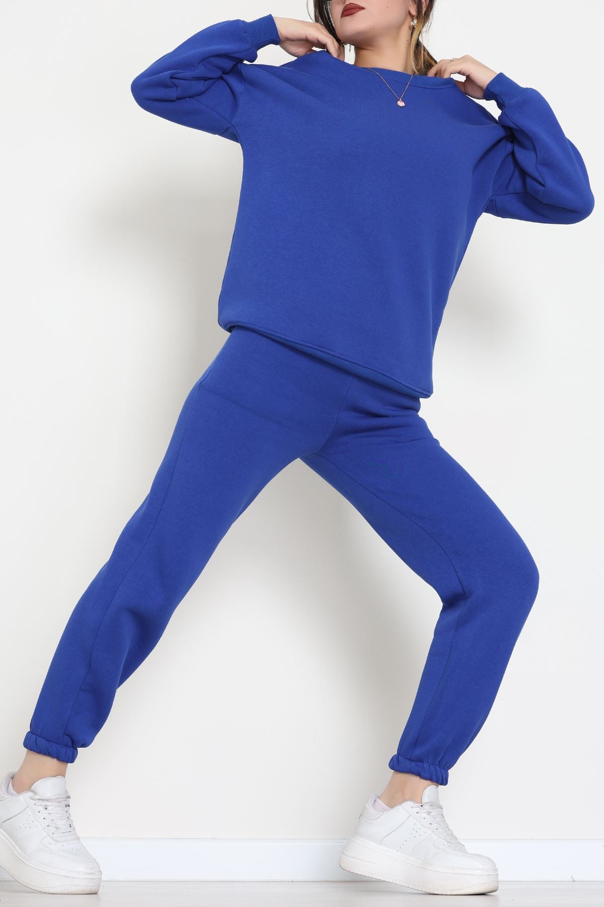 3 İplik Bisiklet Yaka Eşofman Takımı Saks - 20779.1878.