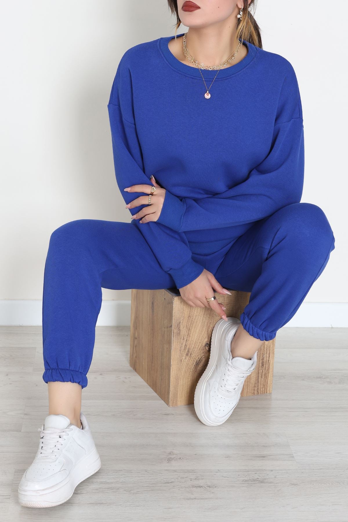 3 İplik Bisiklet Yaka Eşofman Takımı Saks - 20779.1878.