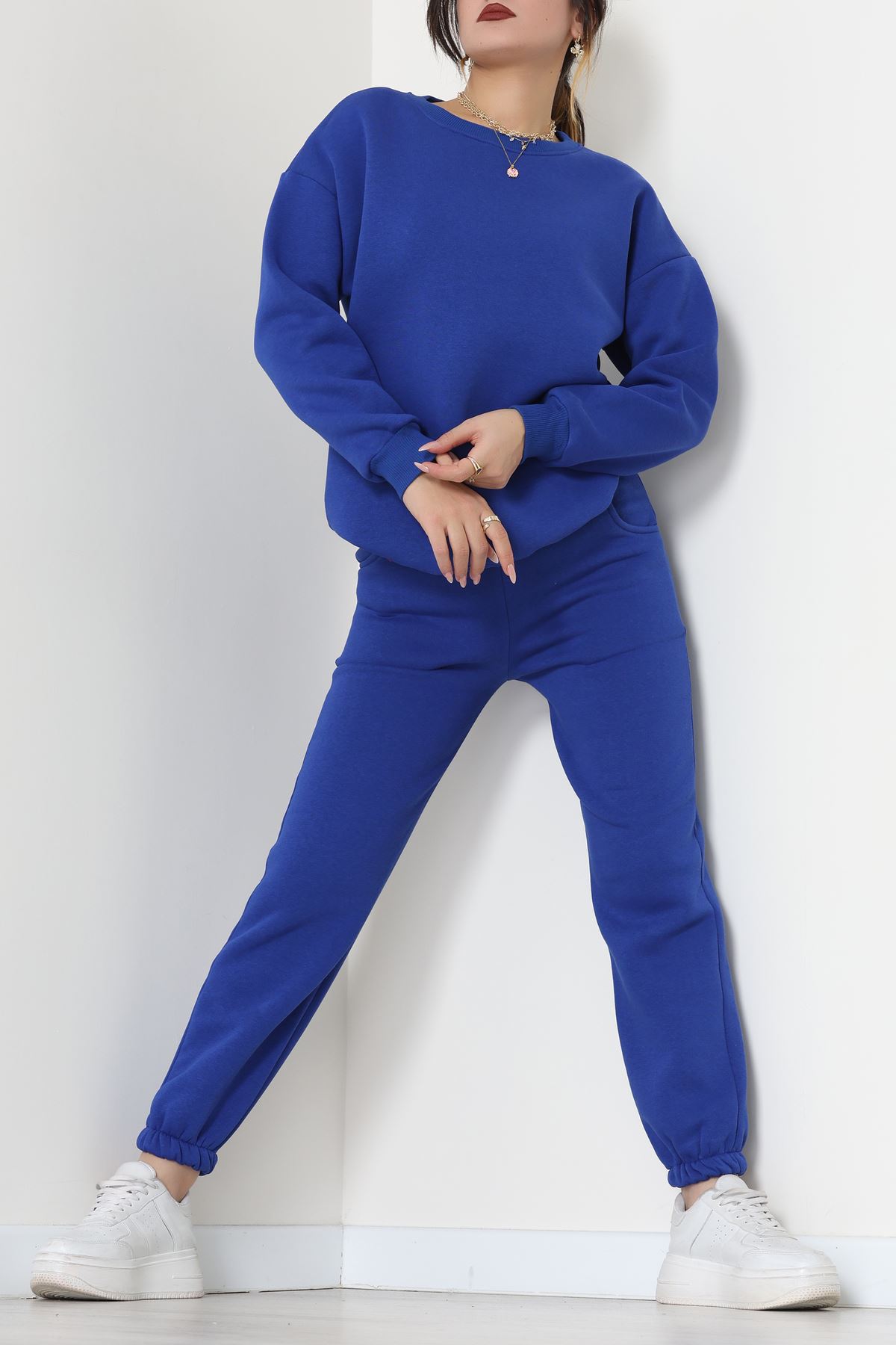 3 İplik Bisiklet Yaka Eşofman Takımı Saks - 20779.1878.