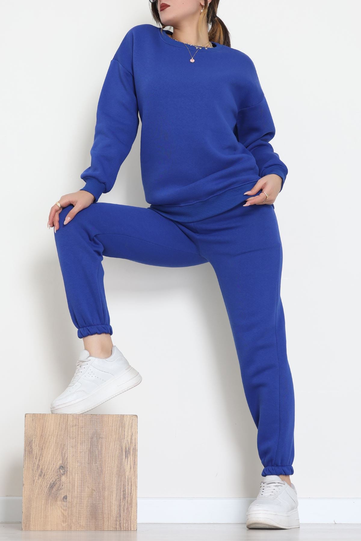 3 İplik Bisiklet Yaka Eşofman Takımı Saks - 20779.1878.