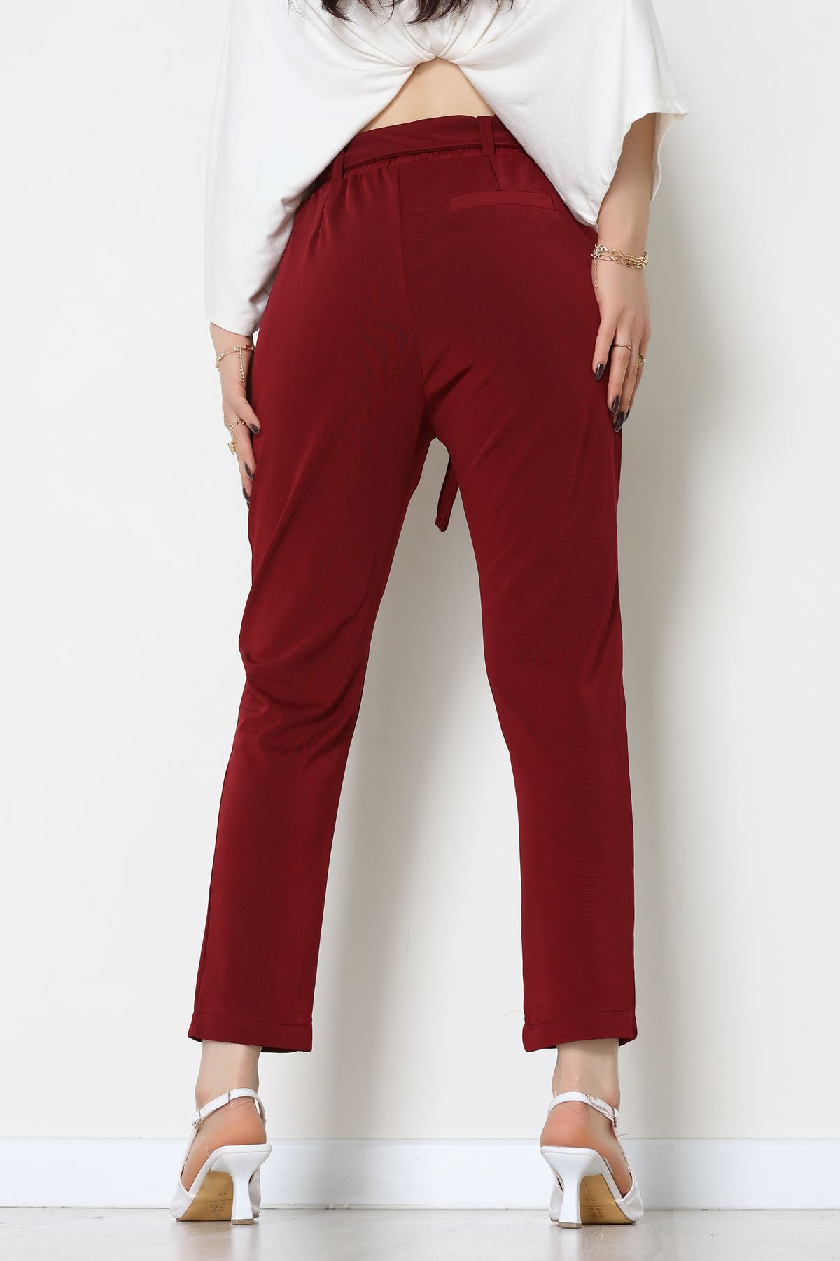 Ottoman Kuşaklı Pantolon Bordo - 1824.2126.
