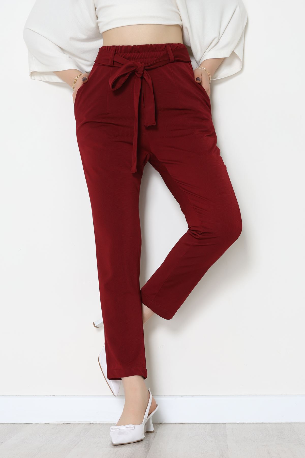 Ottoman Kuşaklı Pantolon Bordo - 1824.2126.