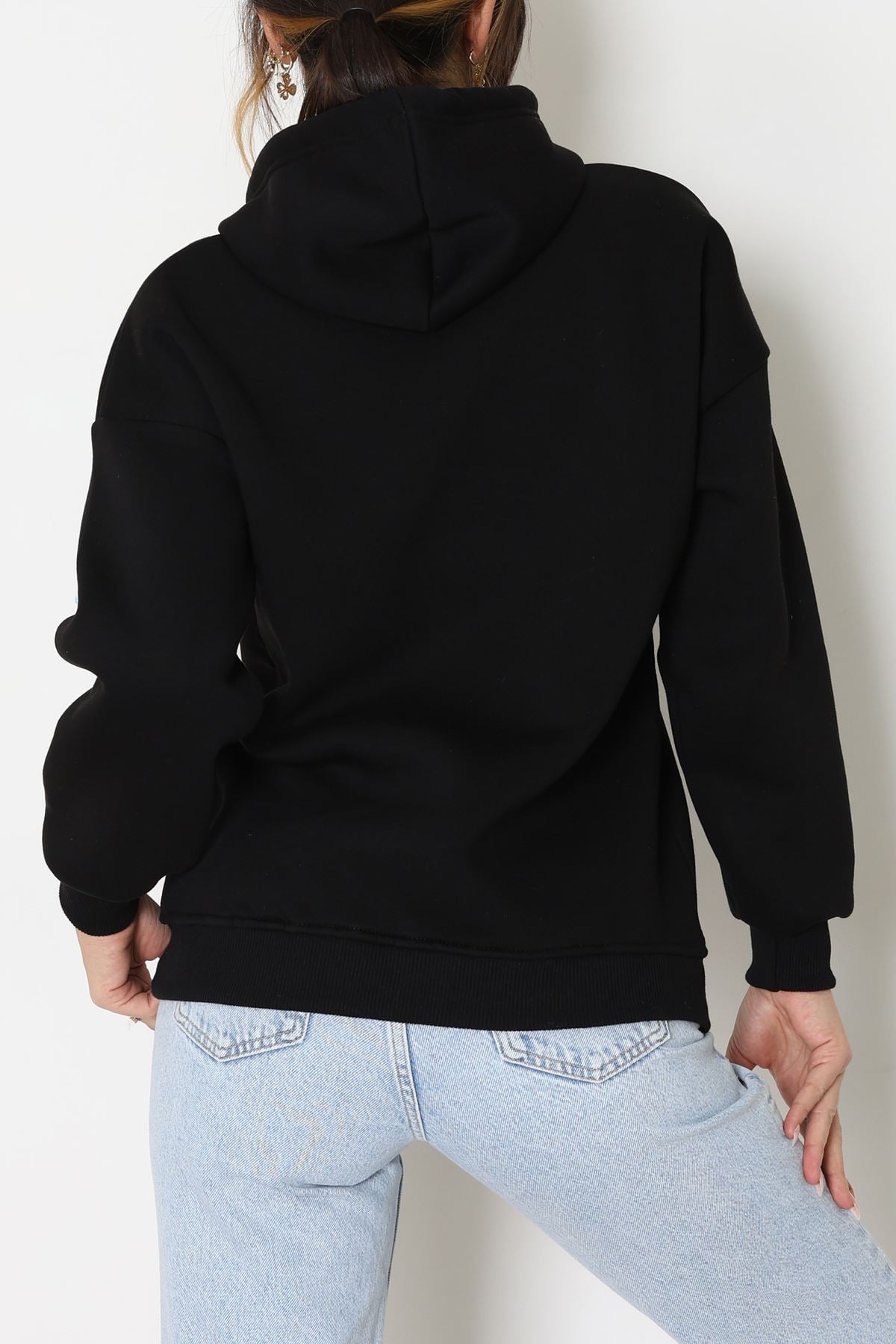 3 İplik Kapşonlu Baskılı Sweat Siyah - 42232.1878.