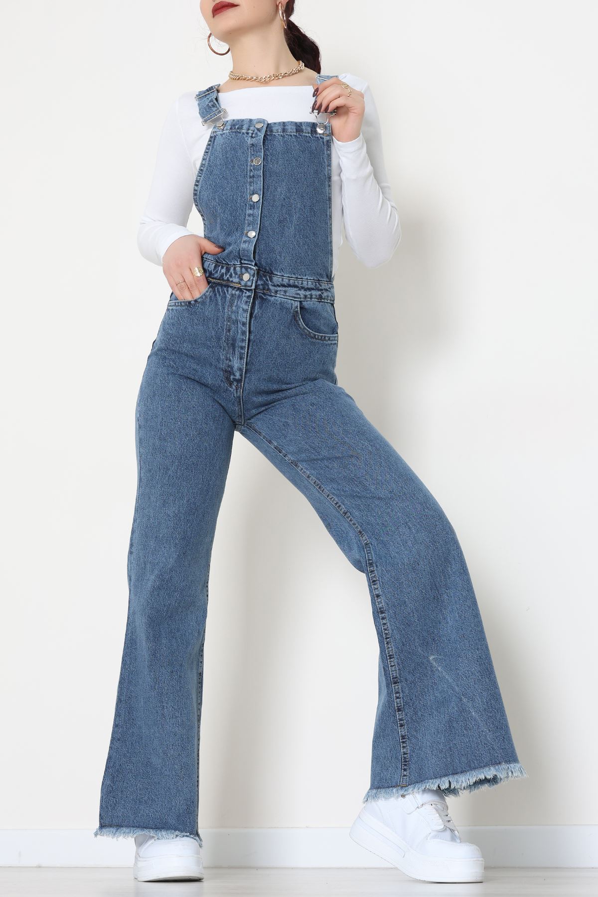 Kot Salopet Önden Düğmeli Tulum Açıkmavi - 31789.683.