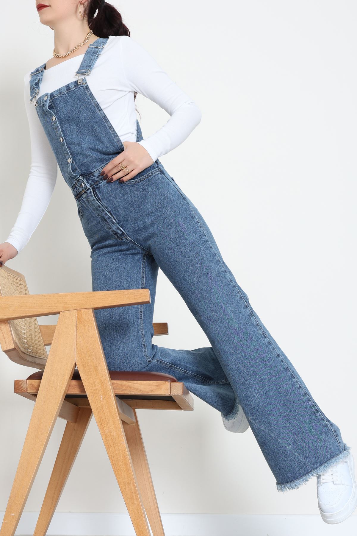 Kot Salopet Önden Düğmeli Tulum Açıkmavi - 31789.683.