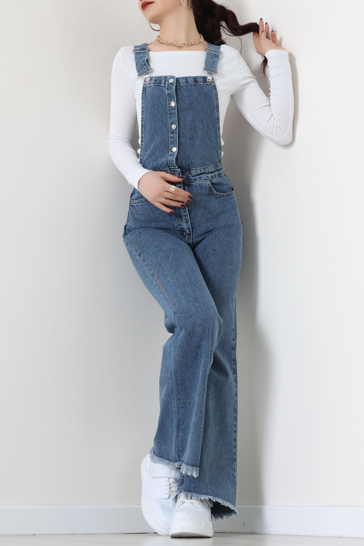 Kot Salopet Önden Düğmeli Tulum Açıkmavi - 31789.683.