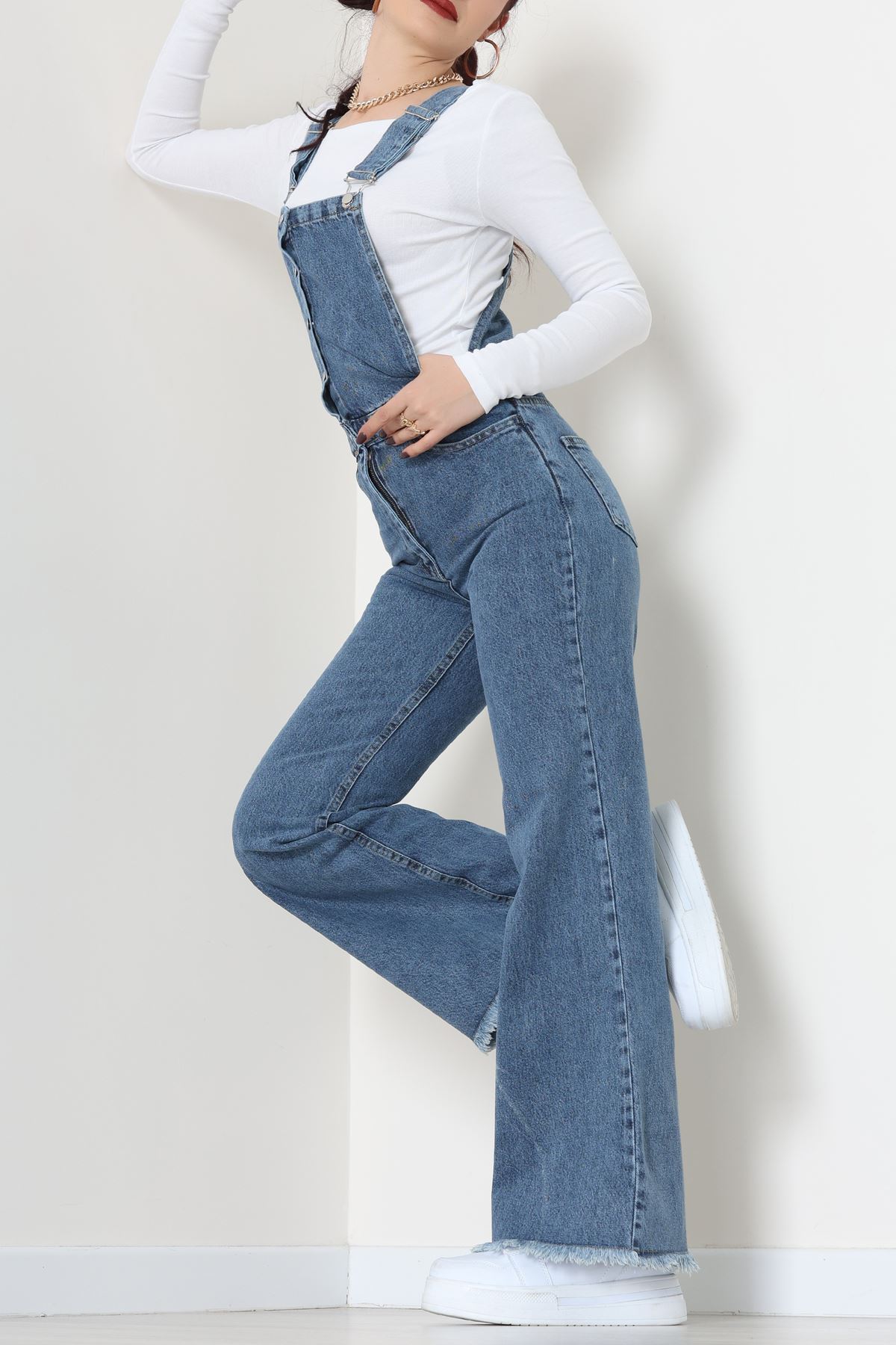 Kot Salopet Önden Düğmeli Tulum Açıkmavi - 31789.683.