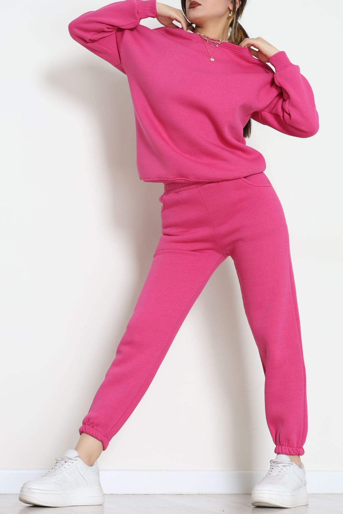 3 İplik Bisiklet Yaka Eşofman Takımı Fuşya - 20779.1878.