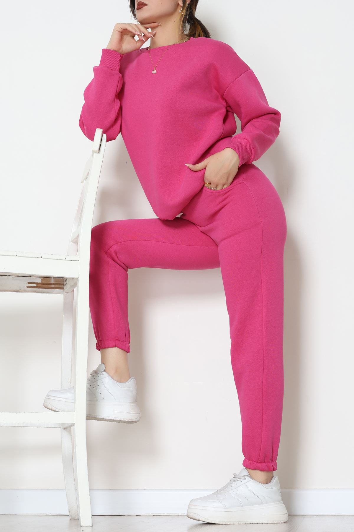 3 İplik Bisiklet Yaka Eşofman Takımı Fuşya - 20779.1878.