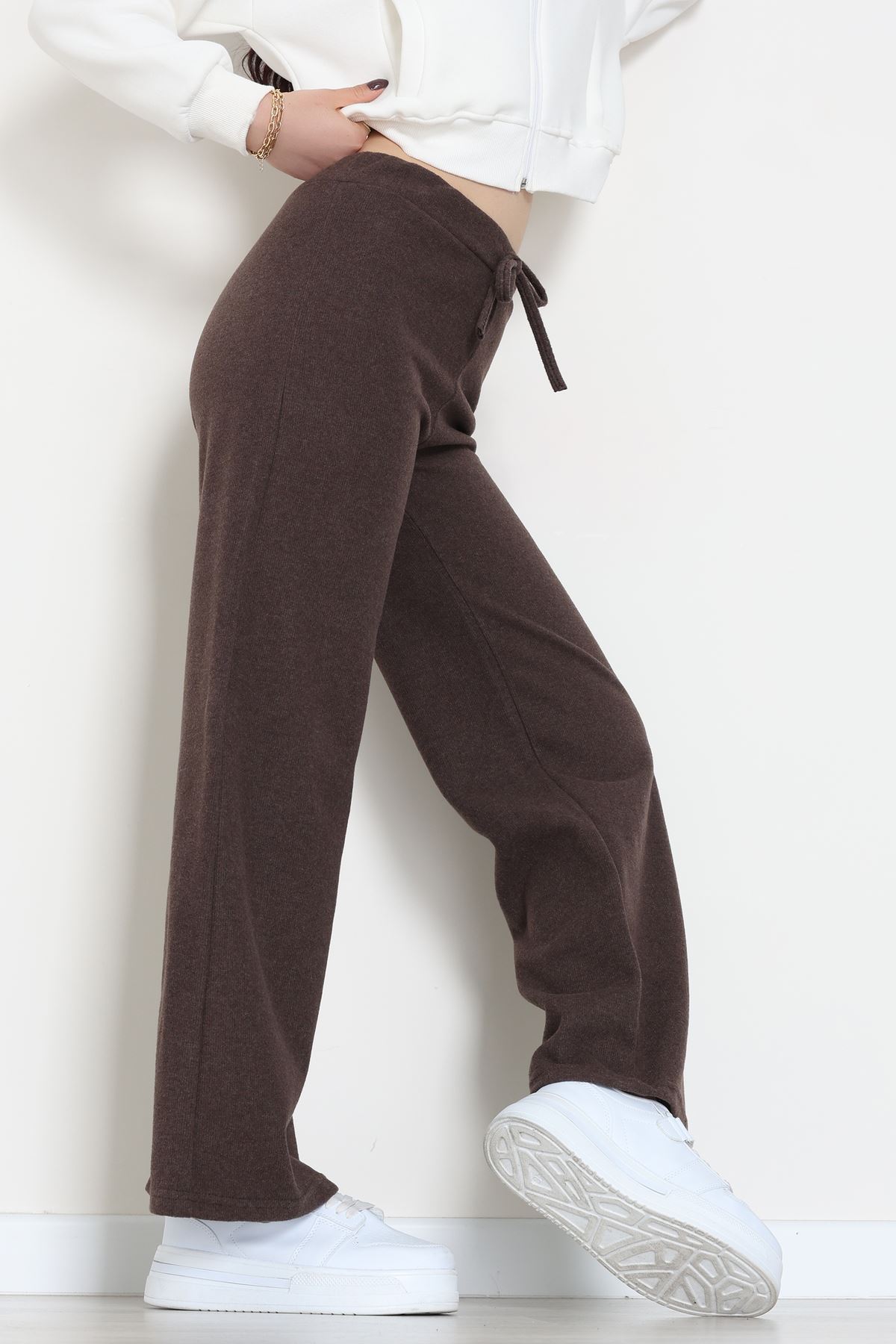 Selanik Kumaş Bel Lastikli Palazzo Pantolon Kahve - 51228.1567.