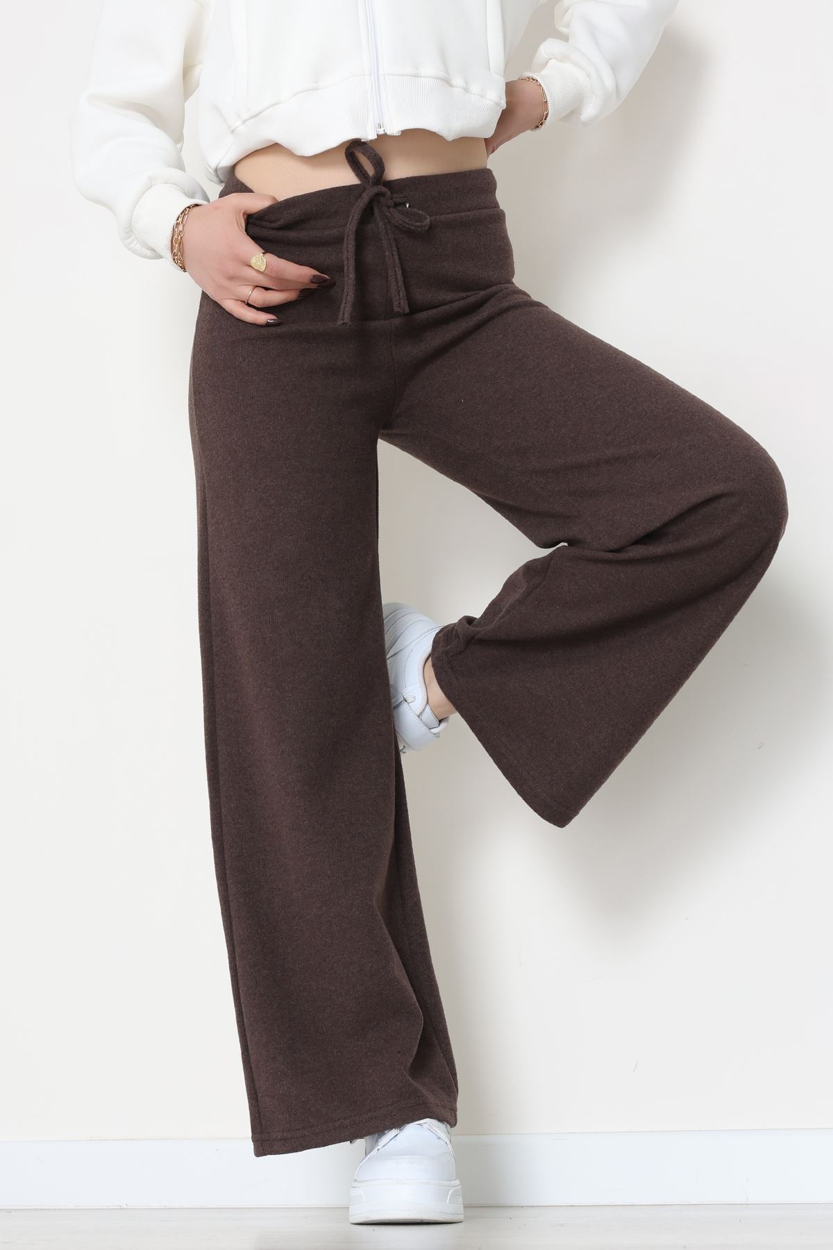 Selanik Kumaş Bel Lastikli Palazzo Pantolon Kahve - 51228.1567.