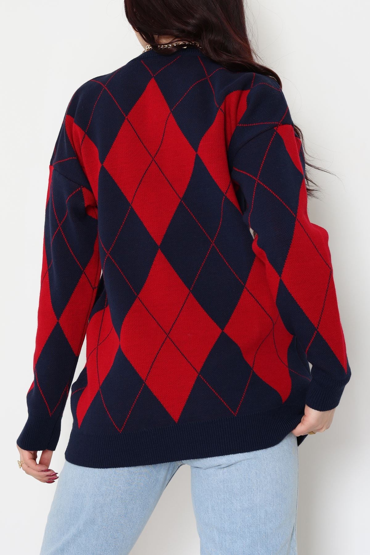 Etnik Desen Triko Lacivertkırmızı - 3027.1577.