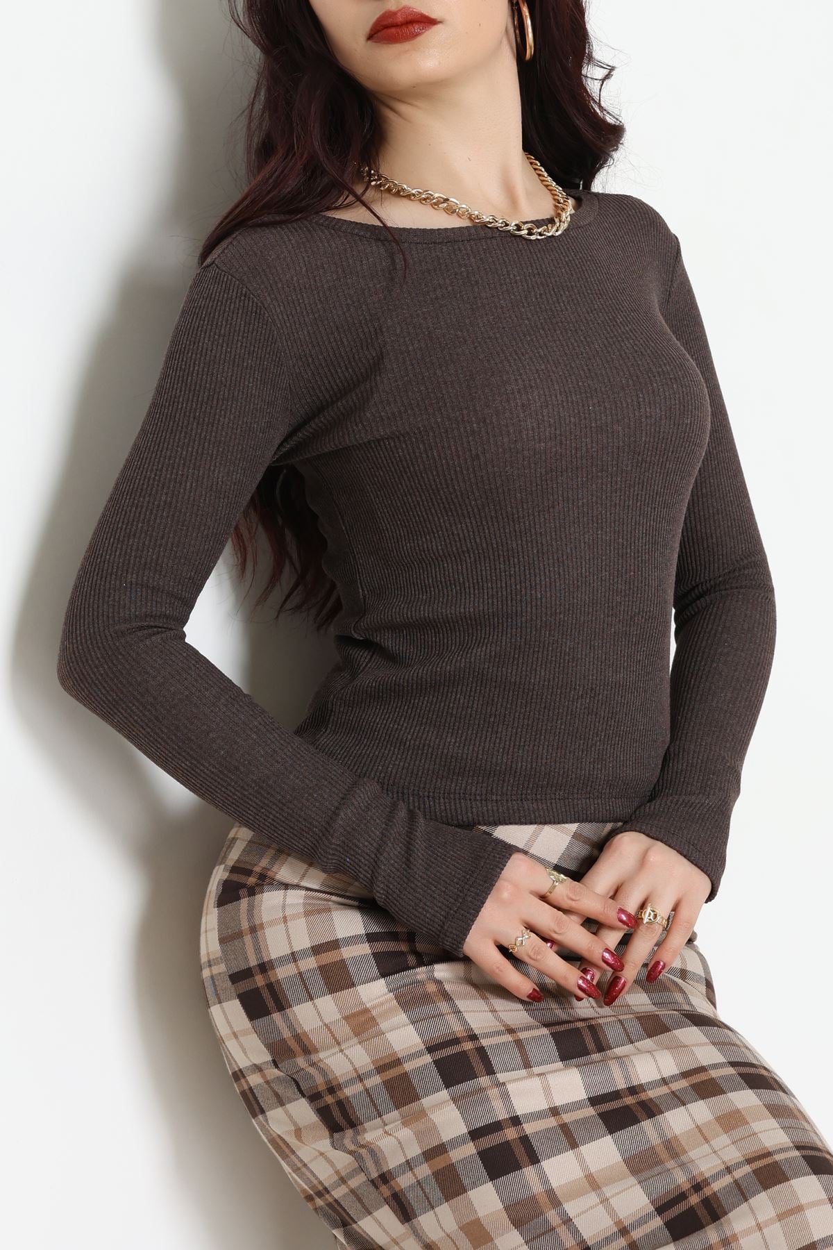 Kaşkorse Parmak Geçmeli Body Acıkahve - 55031.1567.