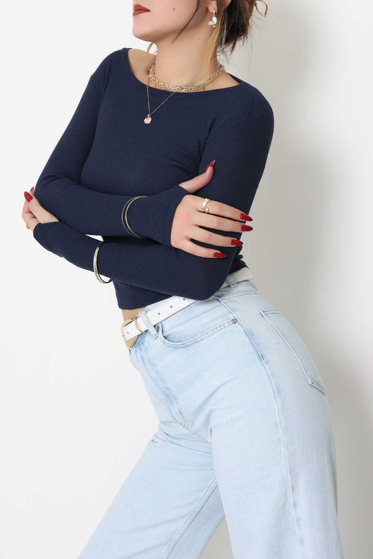 Kaşkorse Parmak Geçmeli Body Lacivert - 55031.1567.