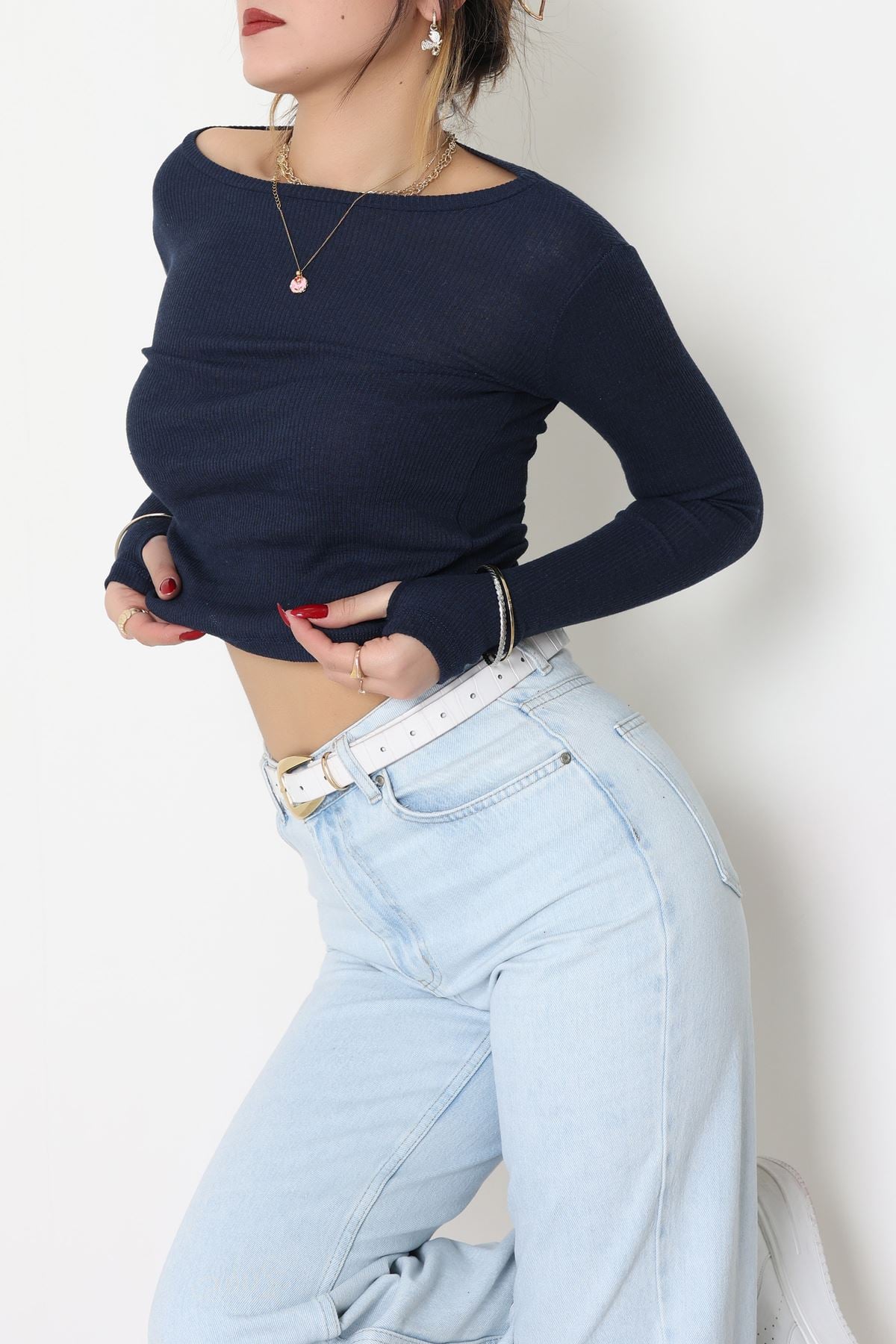 Kaşkorse Parmak Geçmeli Body Lacivert - 55031.1567.