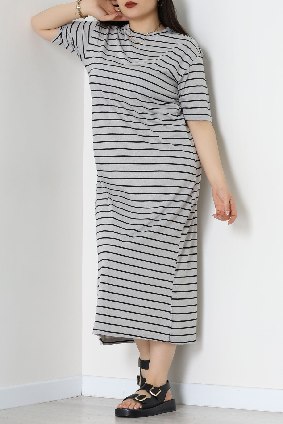 Bisiklet Yaka Büyük Beden Süprem Elbise Grisiyah - 70880.1567.