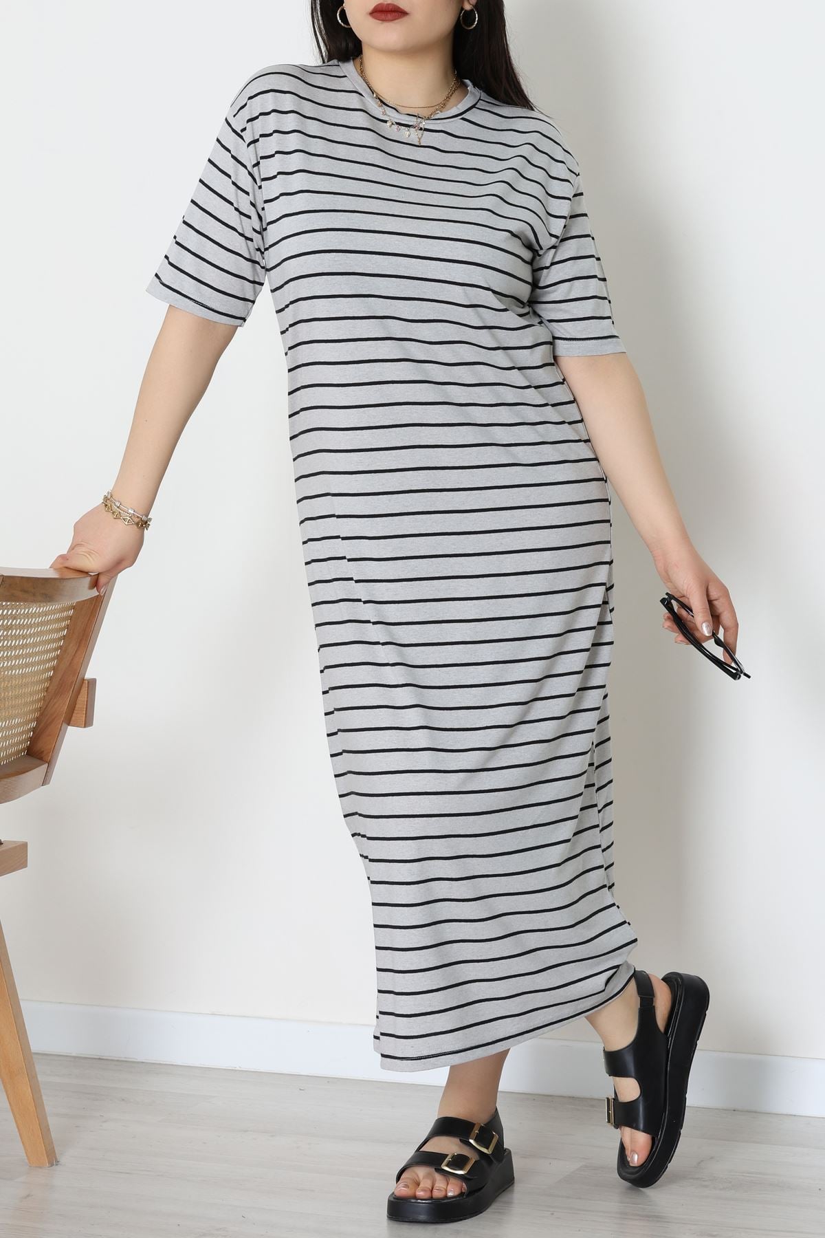 Bisiklet Yaka Büyük Beden Süprem Elbise Grisiyah - 70880.1567.