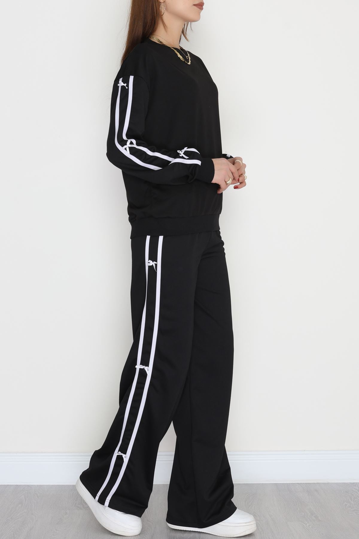 Şeritli Fiyonklu 2 İplik Eşofman Takımı Siyah - 50788.1857.