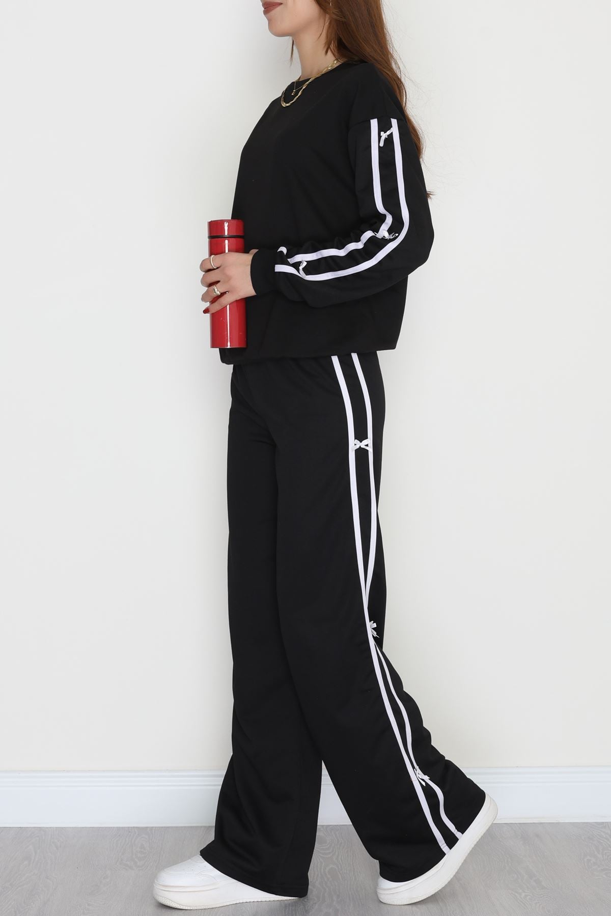 Şeritli Fiyonklu 2 İplik Eşofman Takımı Siyah - 50788.1857.