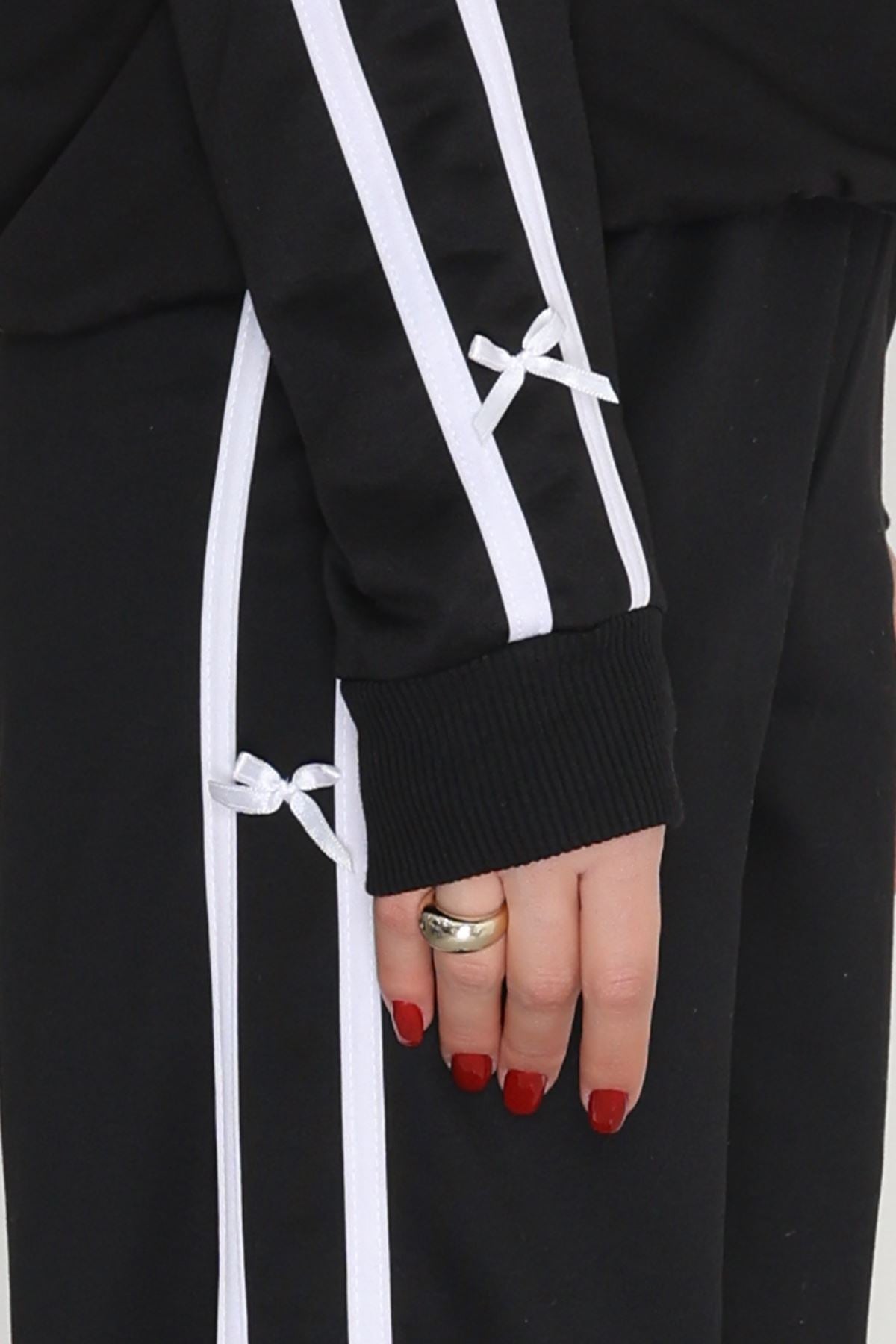 Şeritli Fiyonklu 2 İplik Eşofman Takımı Siyah - 50788.1857.