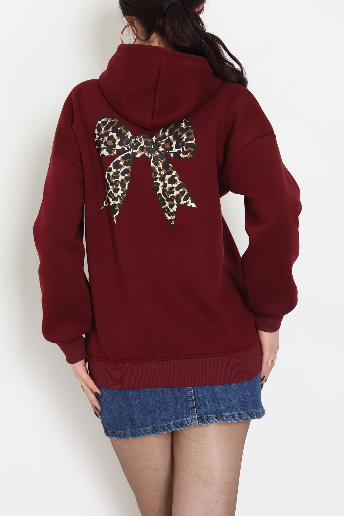 3 İplik Kanguru Cepli Kapşonlu Sweat Bordo - 42251.1878.