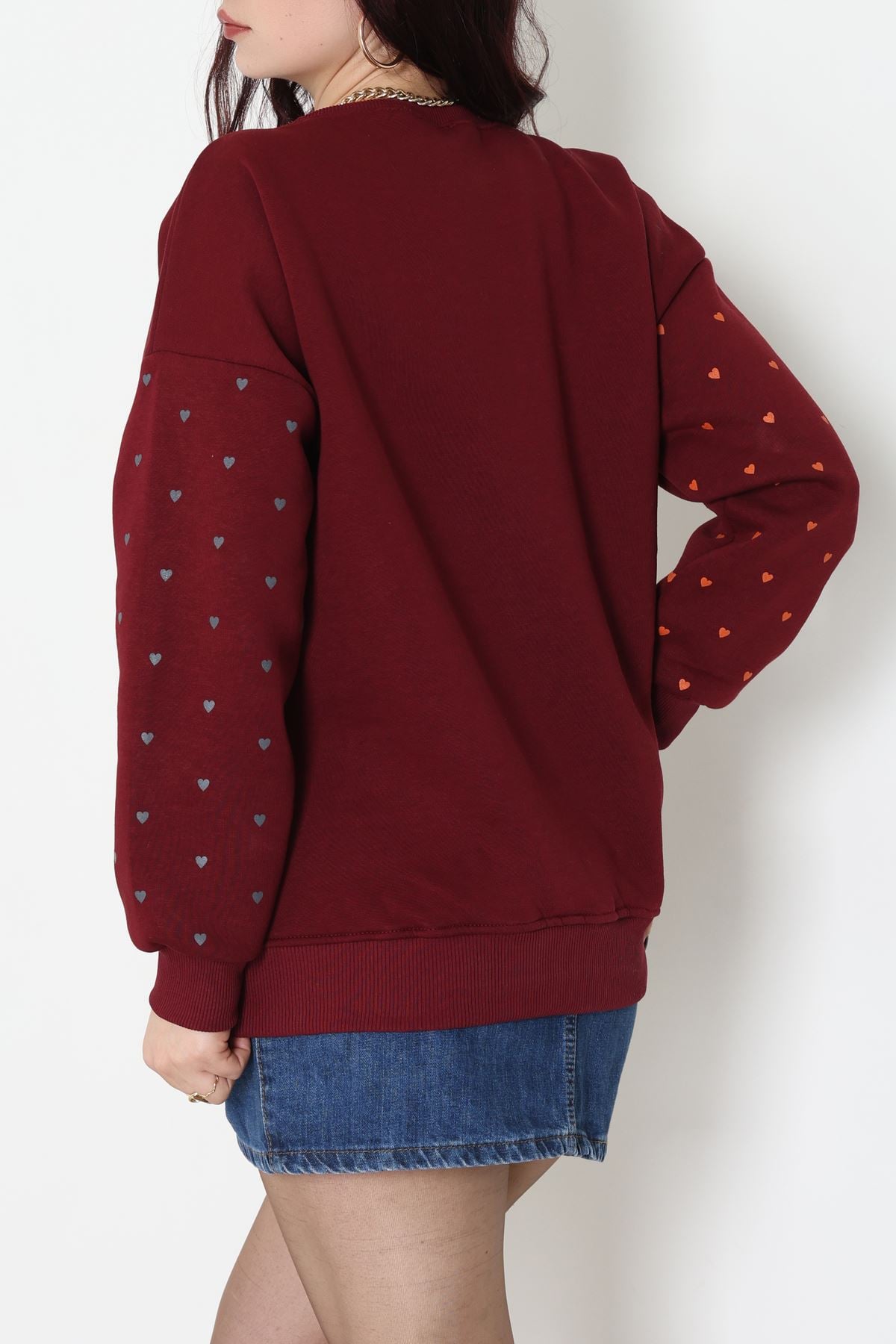 3 İplik Bisiklet Yaka Sweat Bordo - 42238.1878.