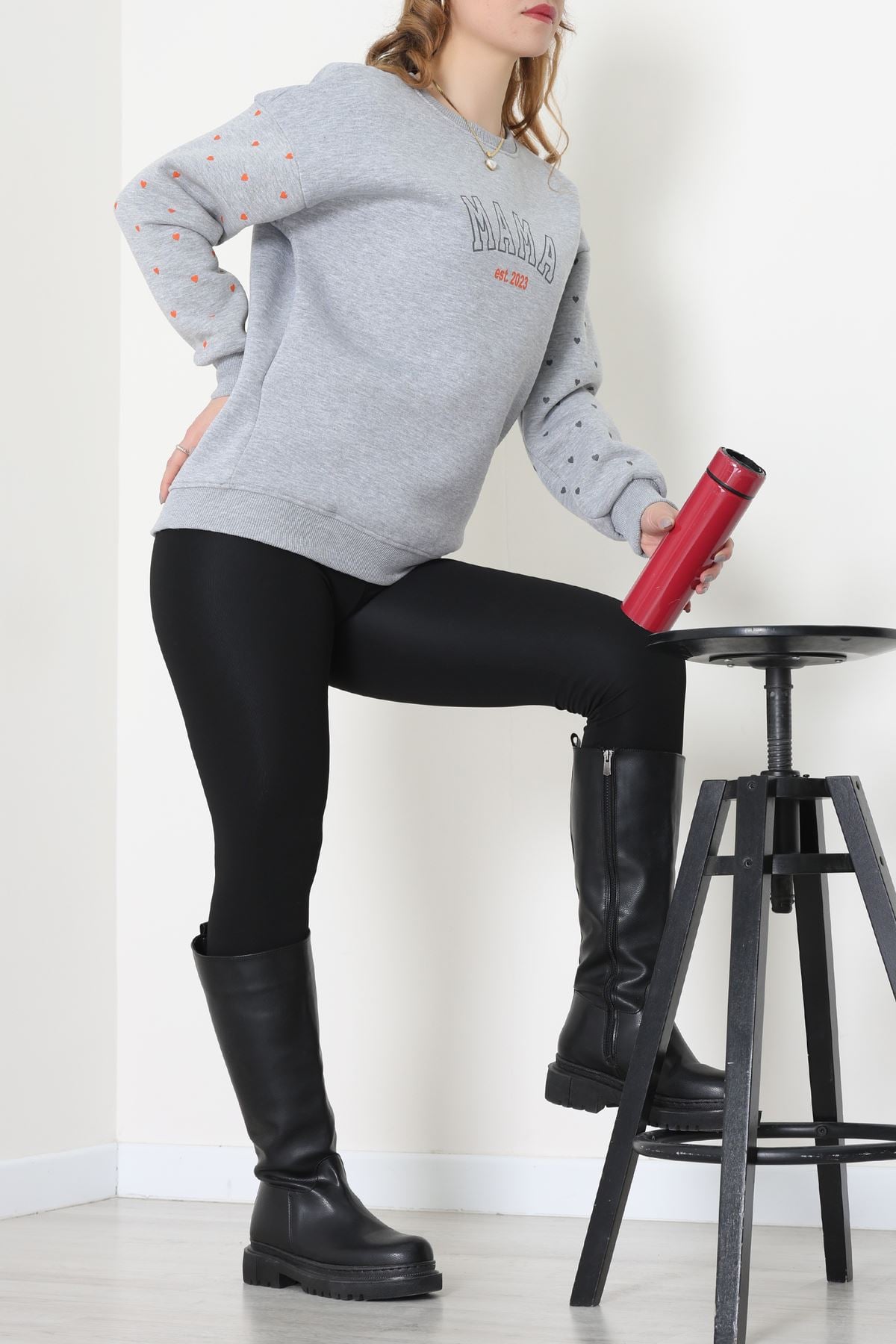 3 İplik Bisiklet Yaka Sweat Gri - 42238.1878.