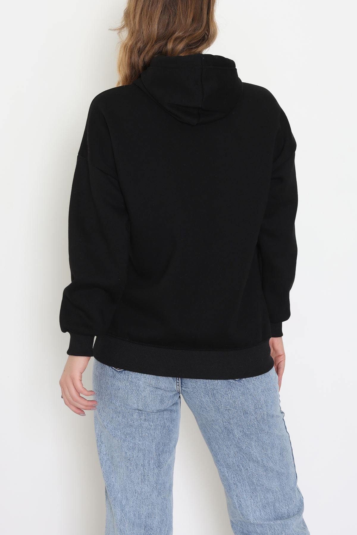 3 İplik Kanguru Cepli Kapşonlu Sweat Siyahbeyaz - 42257.1878.