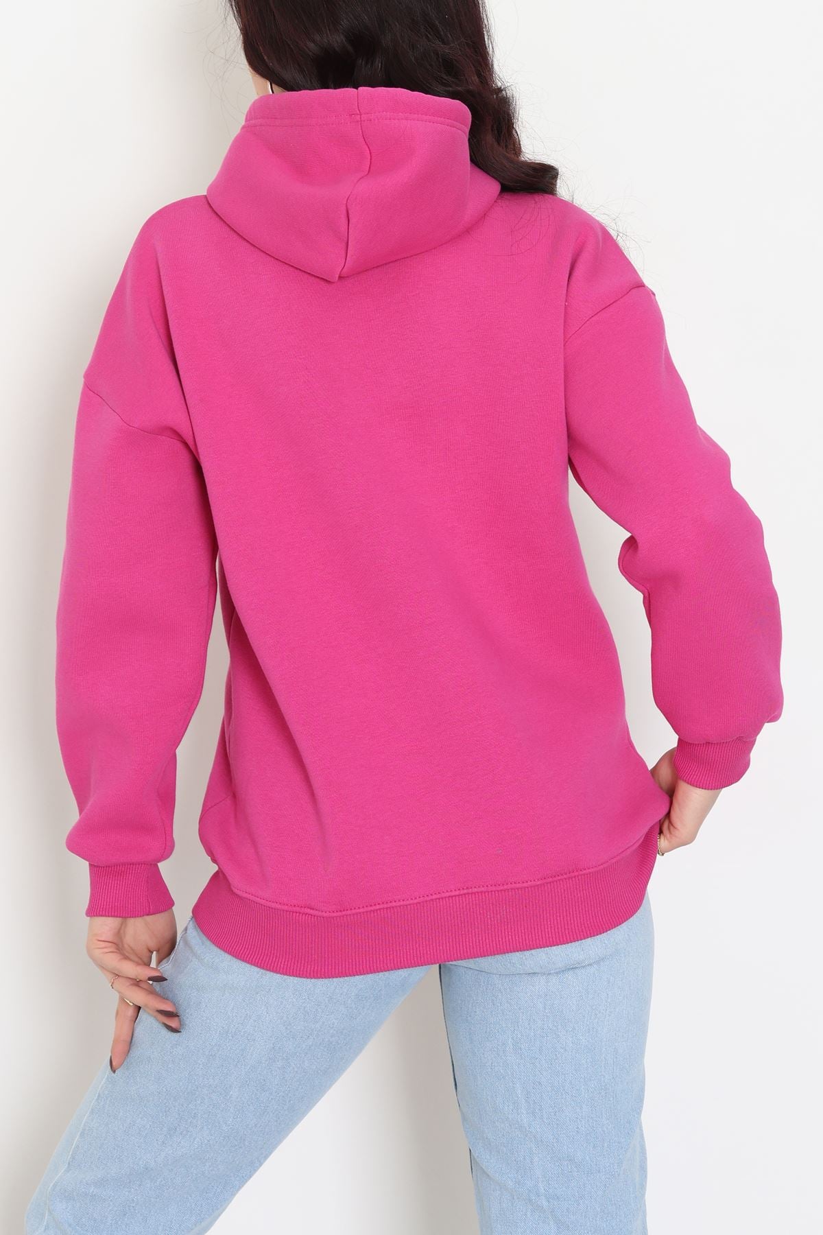 3 İplik Kanguru Cepli Kapşonlu Sweat Fuşya - 42254.1878.