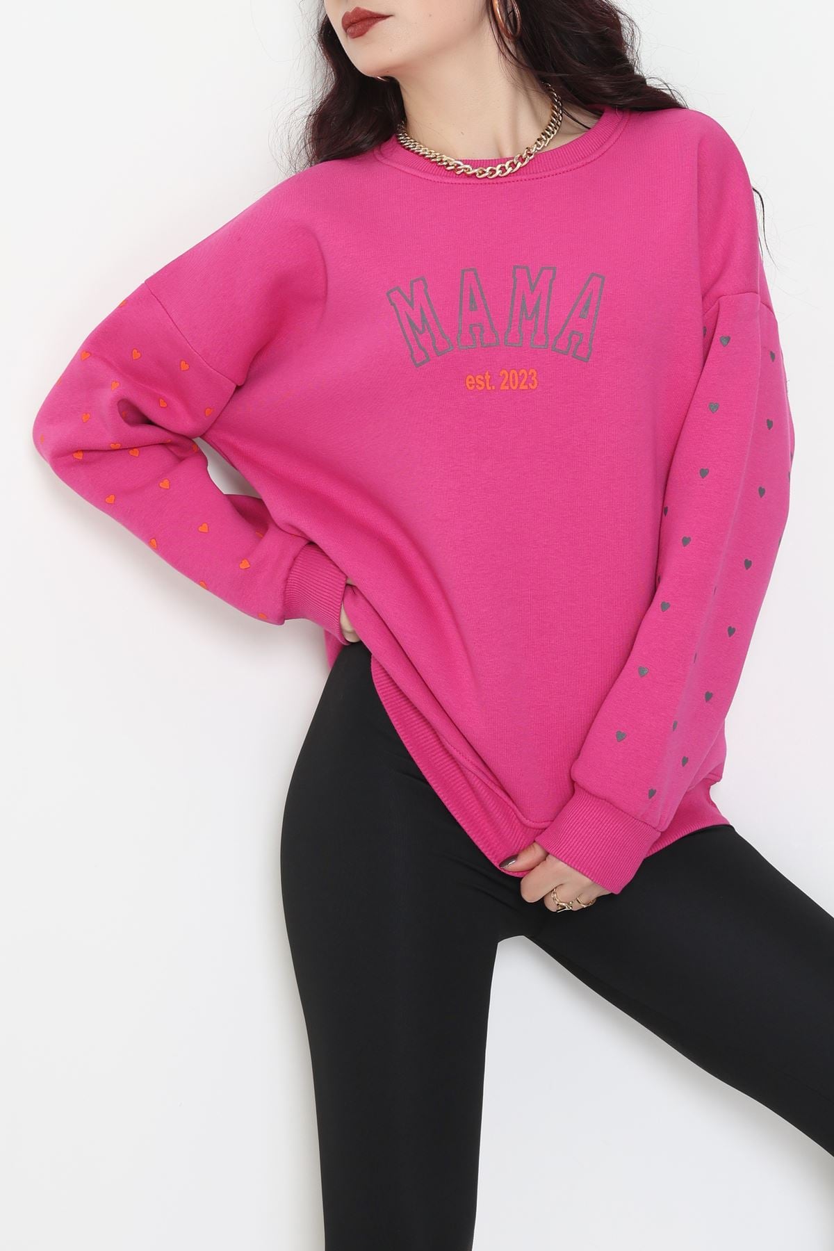 3 İplik Bisiklet Yaka Sweat Fuşya - 42238.1878.