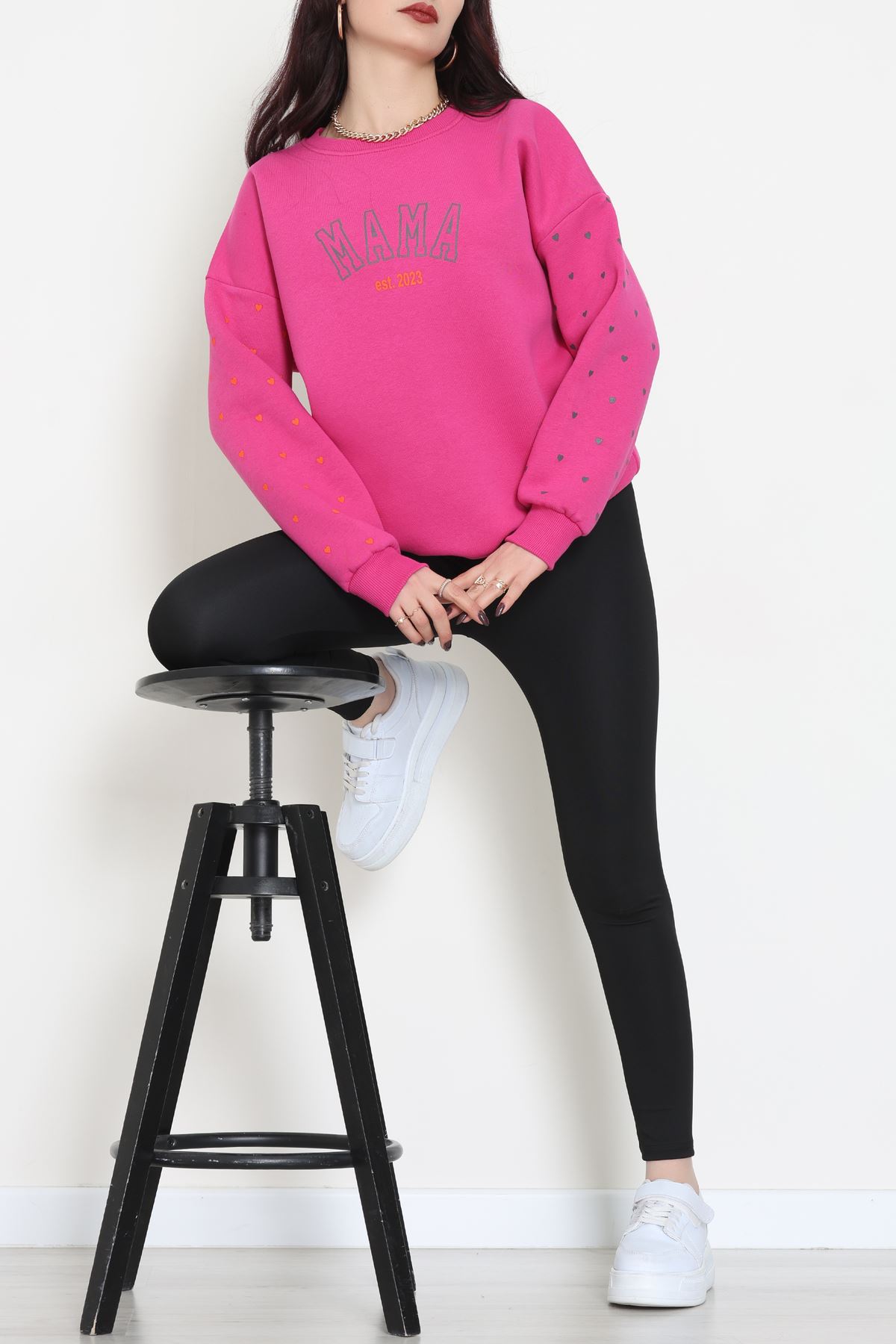 3 İplik Bisiklet Yaka Sweat Fuşya - 42238.1878.