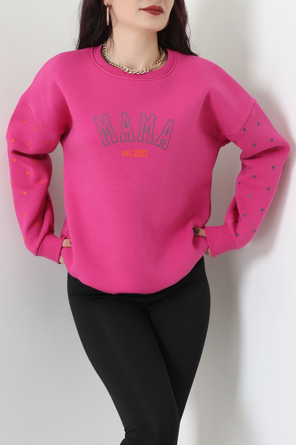 3 İplik Bisiklet Yaka Sweat Fuşya - 42238.1878.