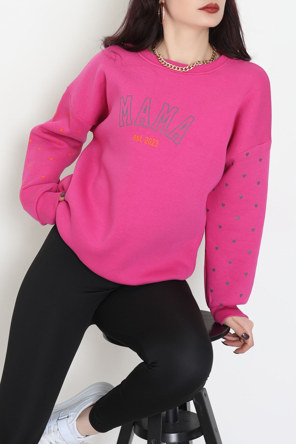 3 İplik Bisiklet Yaka Sweat Fuşya - 42238.1878.