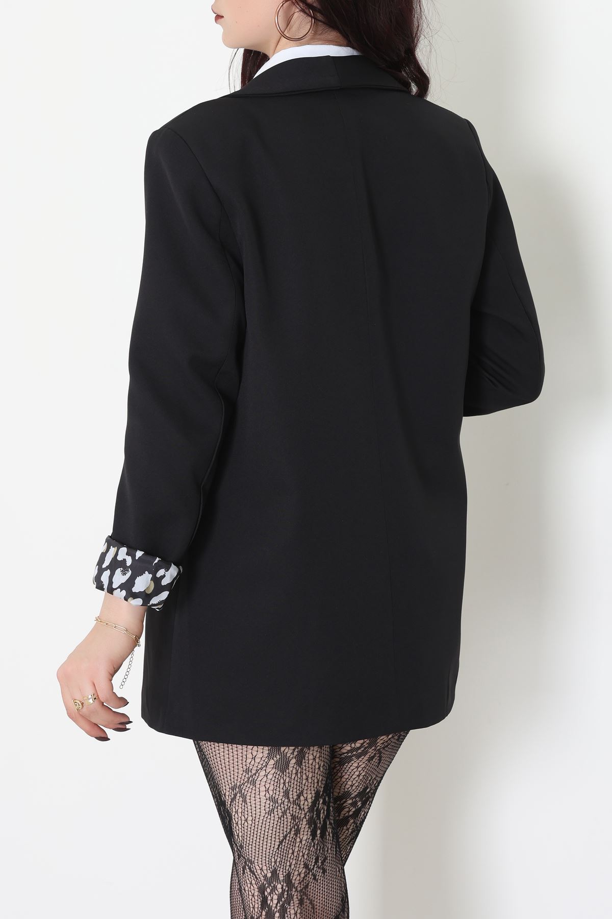 Leopar Astarlı Blazer Ceket Siyah - 31340.1397.