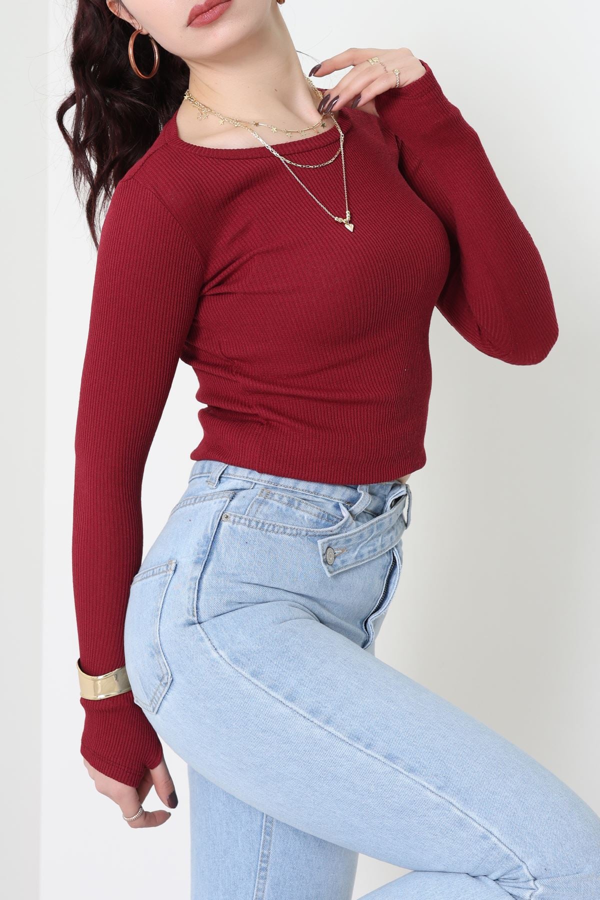 Kaşkorse Parmak Geçmeli Body Bordo - 55031.1567.