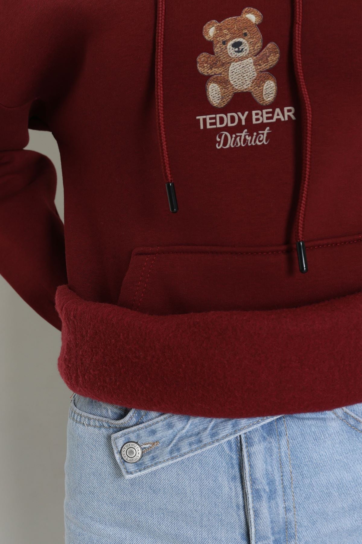 3 İplik Kanguru Cepli Kapşonlu Sweat Bordo - 42254.1878.