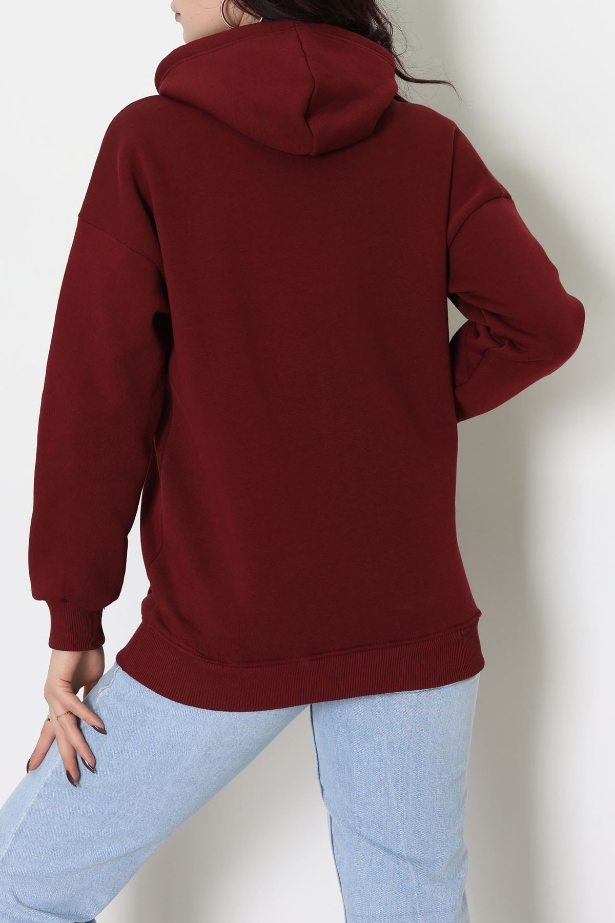 3 İplik Kanguru Cepli Kapşonlu Sweat Bordo - 42254.1878.