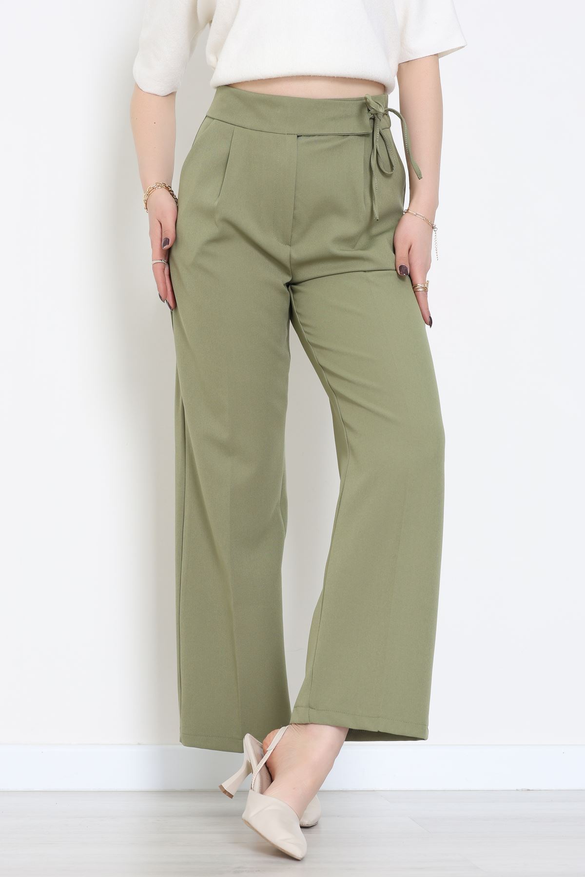 Double Kumaş İp Bağlamalı Palazzo Pantolon Çağla - 51268.683.
