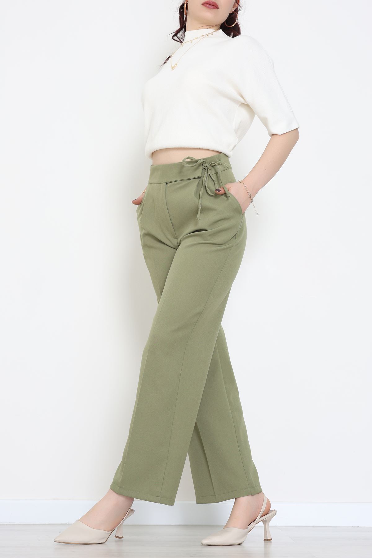 Double Kumaş İp Bağlamalı Palazzo Pantolon Çağla - 51268.683.