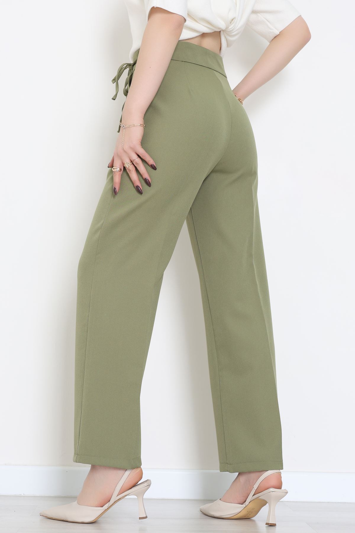 Double Kumaş İp Bağlamalı Palazzo Pantolon Çağla - 51268.683.