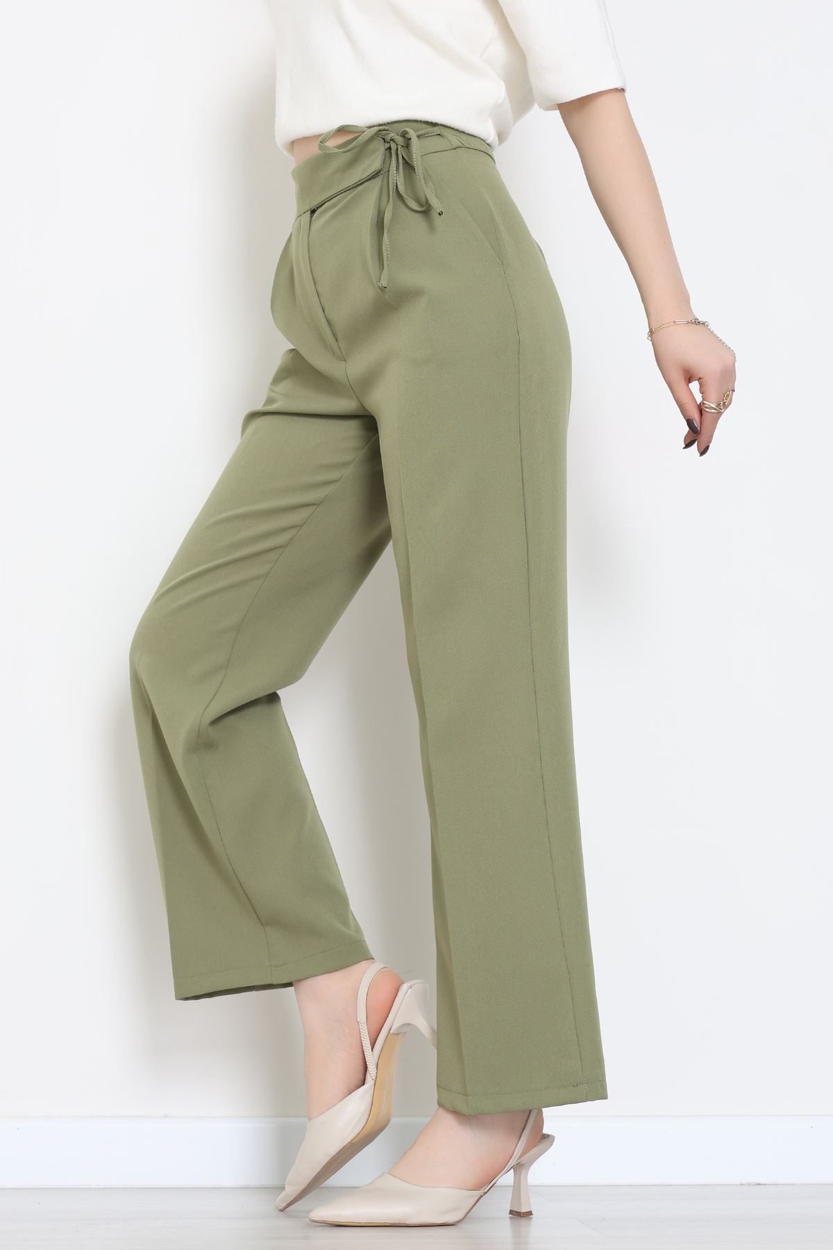 Double Kumaş İp Bağlamalı Palazzo Pantolon Çağla - 51268.683.