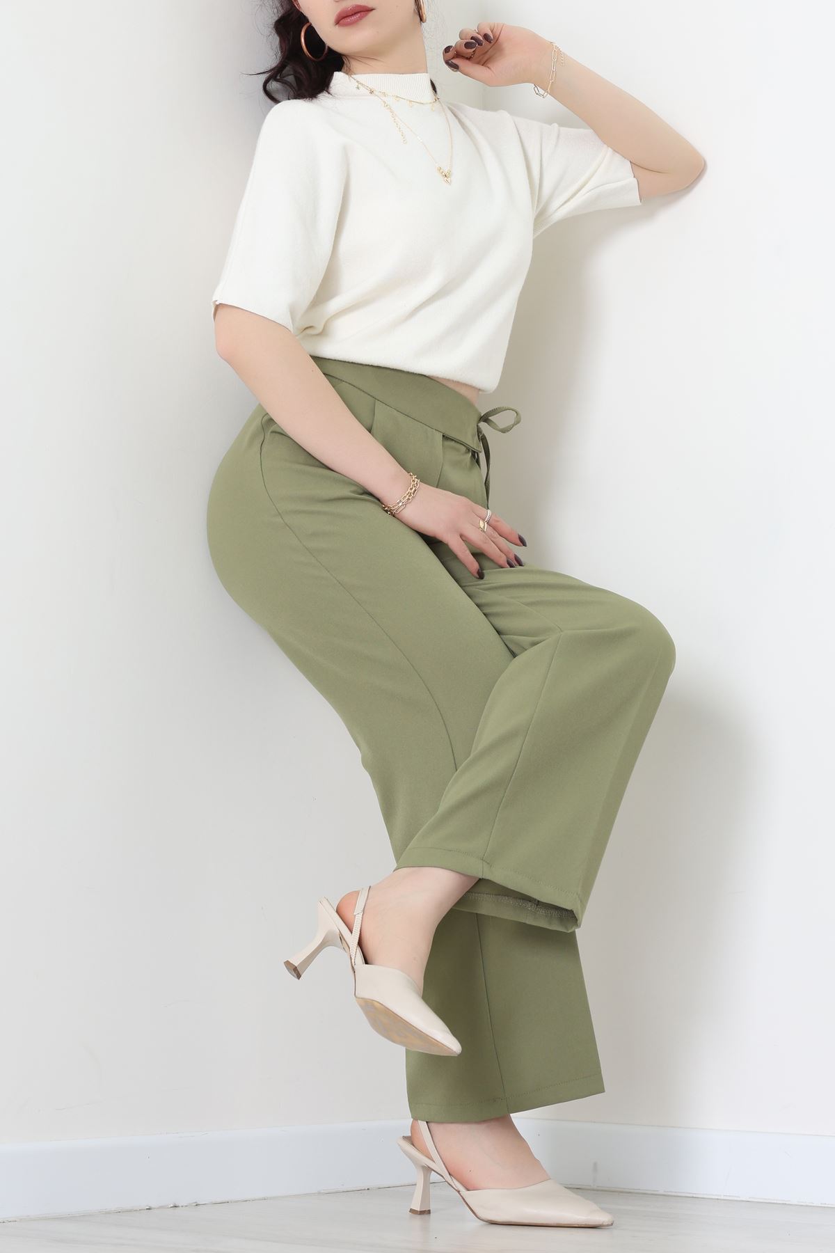 Double Kumaş İp Bağlamalı Palazzo Pantolon Çağla - 51268.683.