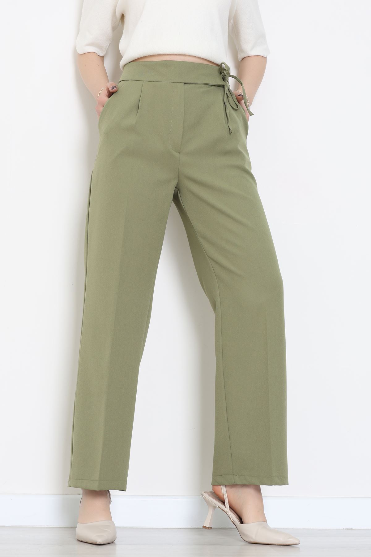 Double Kumaş İp Bağlamalı Palazzo Pantolon Çağla - 51268.683.